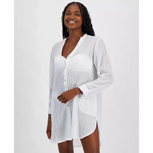 J Valdi Women's Big Shirt Swim Cover-Up, White, Size XL 0354 - Picture 1 of 2